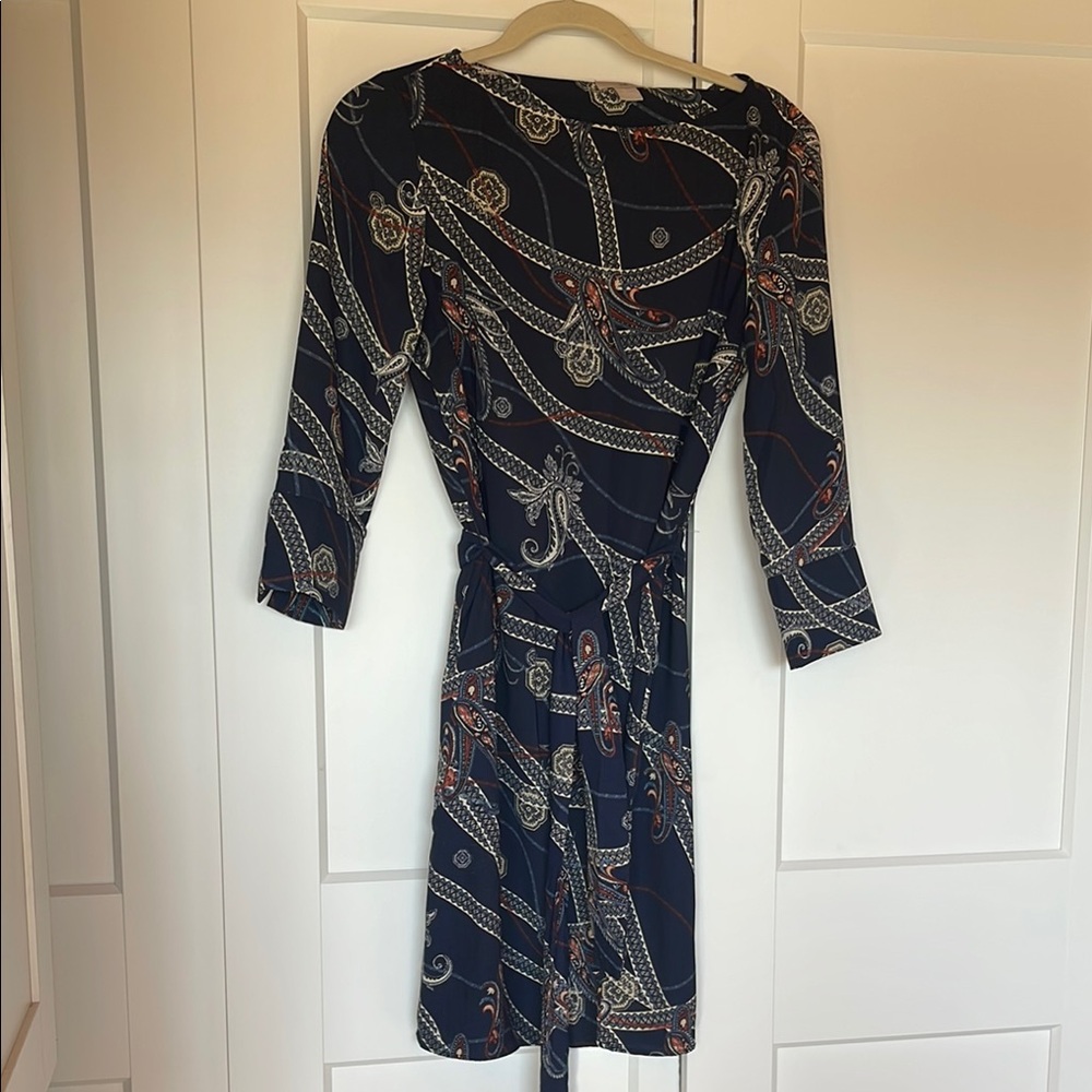 Elegant Navy and Orange Paisley Dress